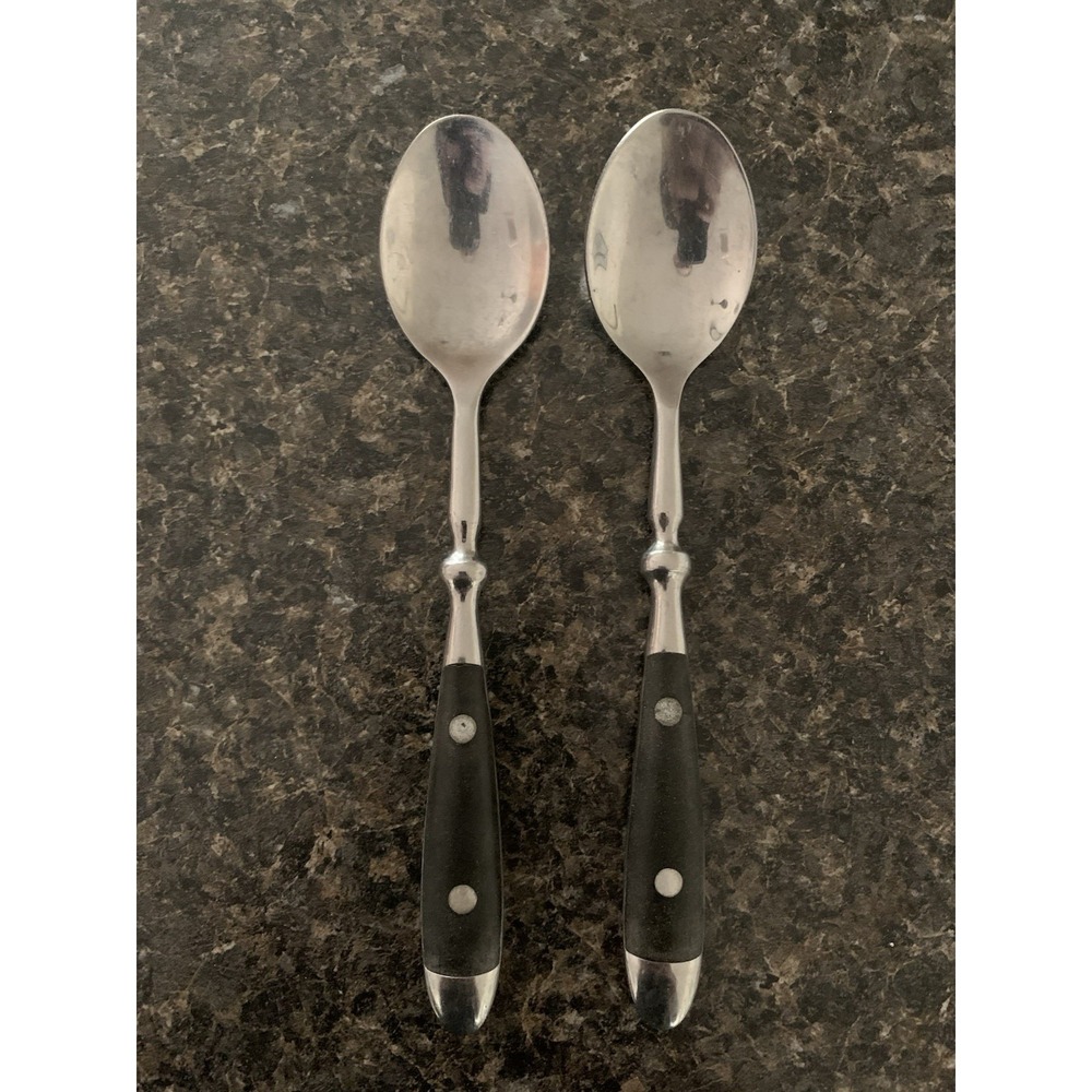 Hampton Silversmiths BISTRO BLACK Tea Or Soup Spoons Lot Set of 2 Stainless